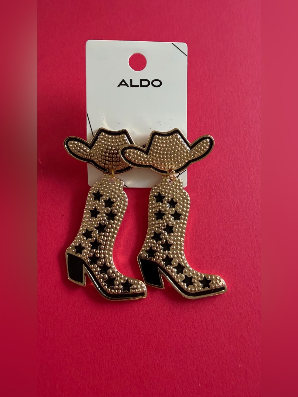 3” Aldo Gold and Black Cowboy Boot Drop Earrings